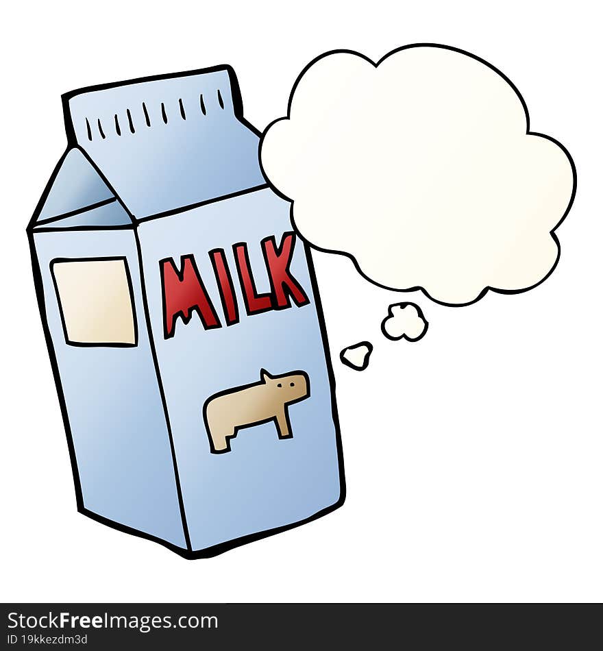 cartoon milk carton and thought bubble in smooth gradient style