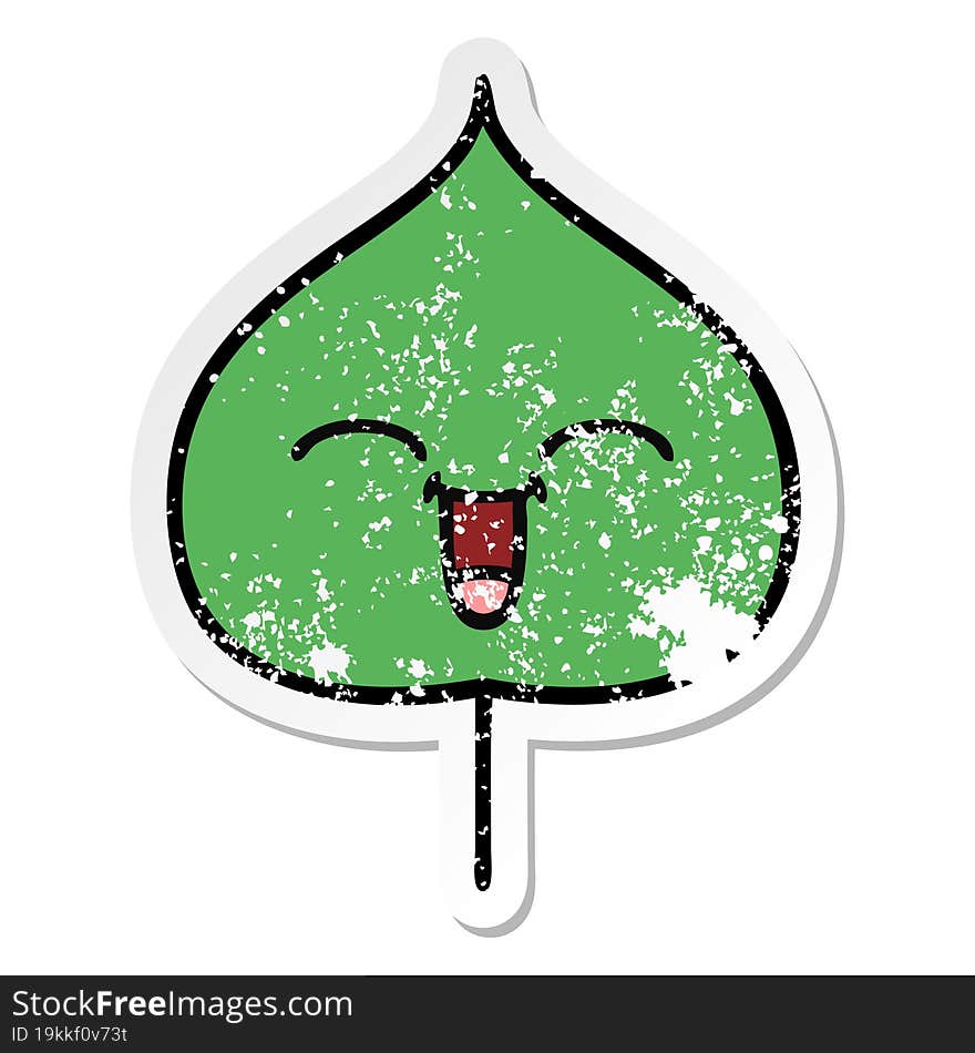 distressed sticker of a cute cartoon expressional leaf