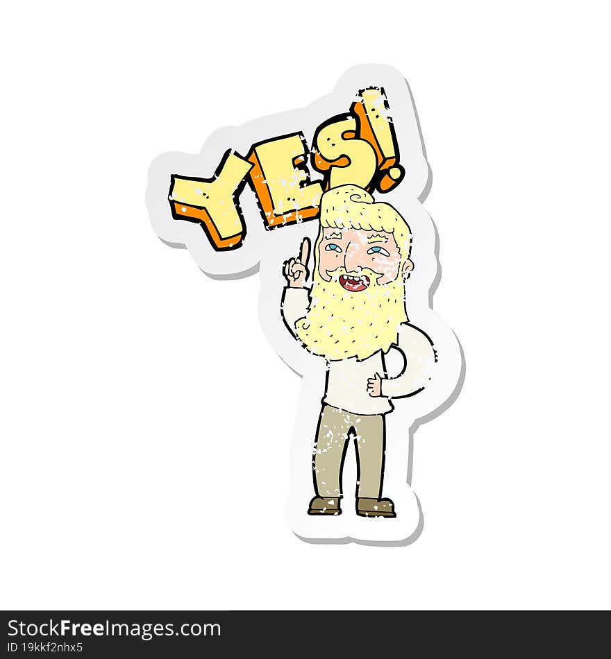 Retro Distressed Sticker Of A Cartoon Man Shouting YES