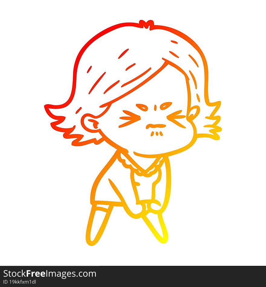 warm gradient line drawing of a cartoon angry woman