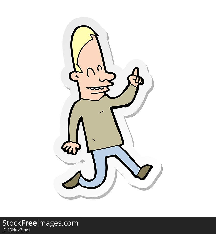 Sticker Of A Cartoon Happy Man Pointing