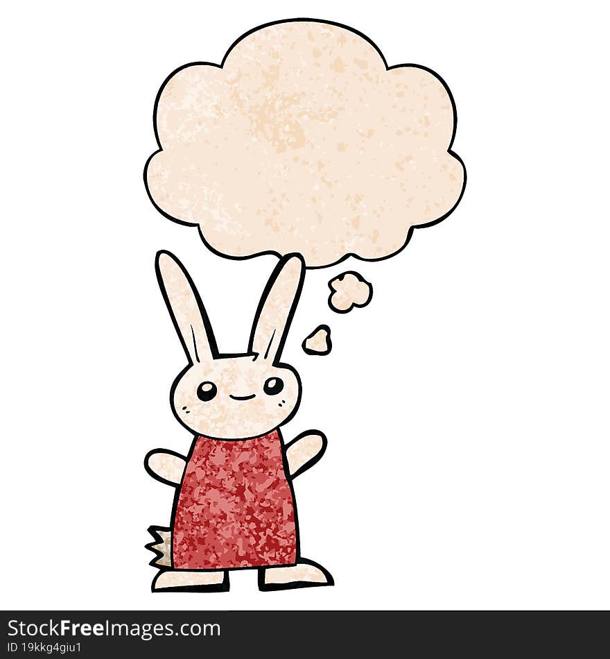 cute cartoon rabbit with thought bubble in grunge texture style. cute cartoon rabbit with thought bubble in grunge texture style