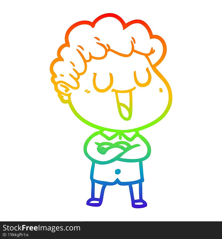 Rainbow Gradient Line Drawing Laughing Cartoon Man