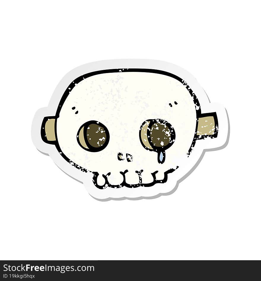 retro distressed sticker of a cartoon skull mask