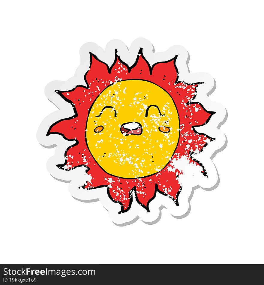 retro distressed sticker of a cartoon sun