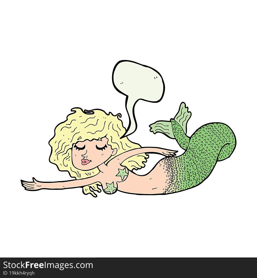 Cartoon Mermaid With Speech Bubble