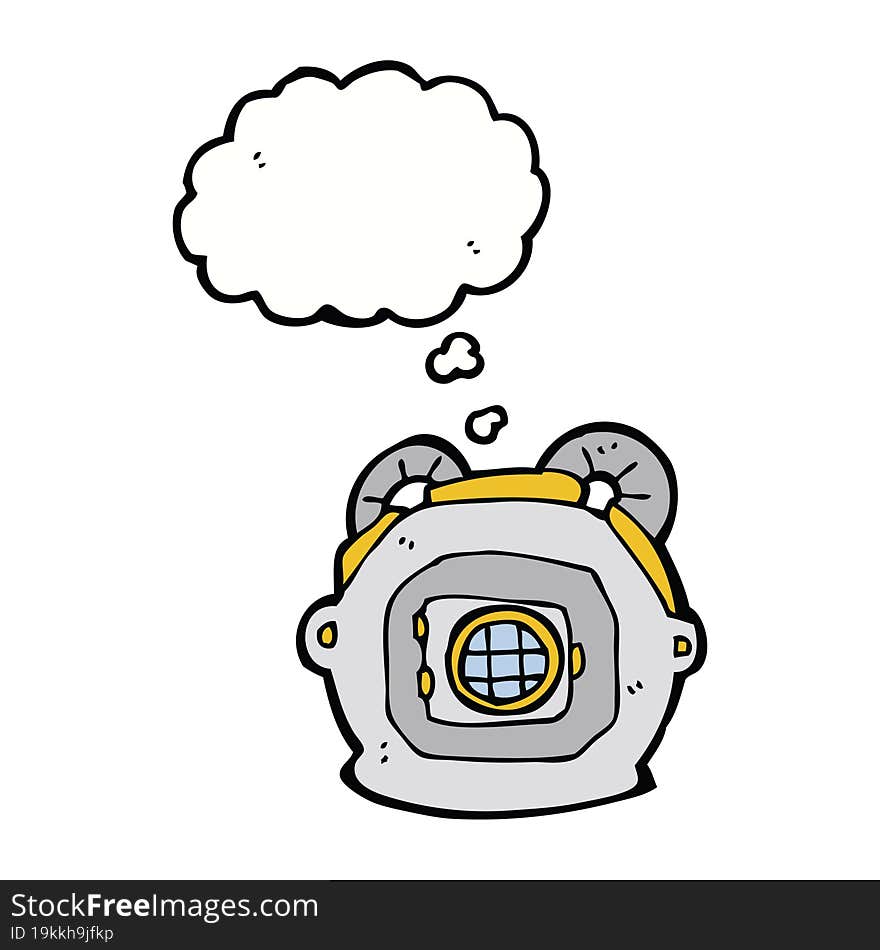 Cartoon Old Deep Sea Diver Helmet With Thought Bubble