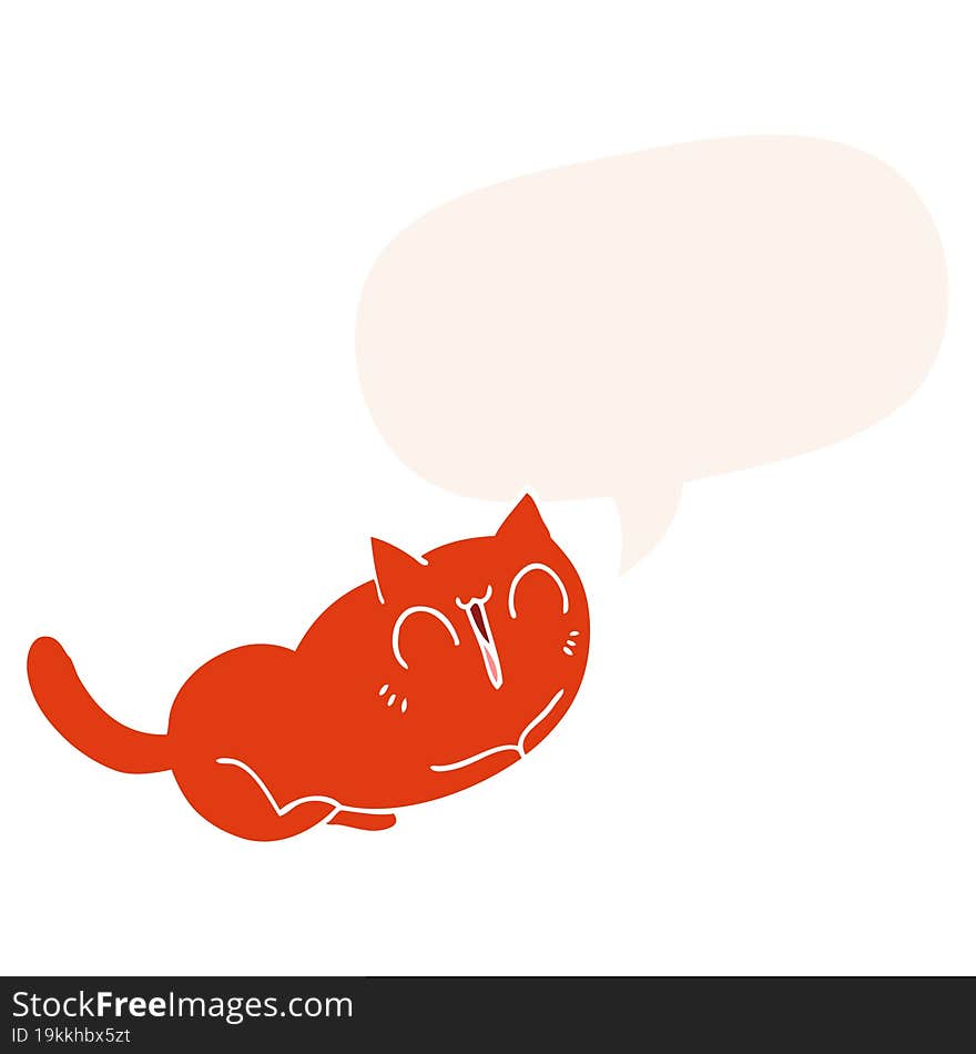 Happy Cartoon Cat And Speech Bubble In Retro Style