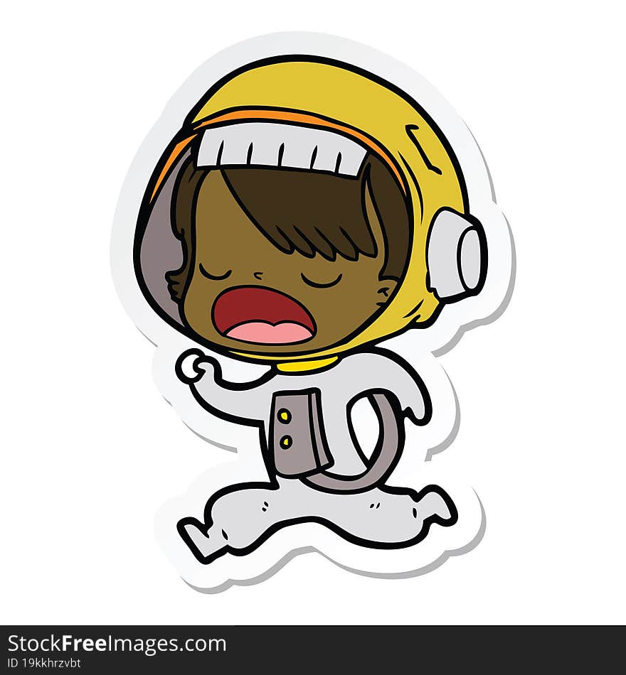 sticker of a cartoon astronaut woman running