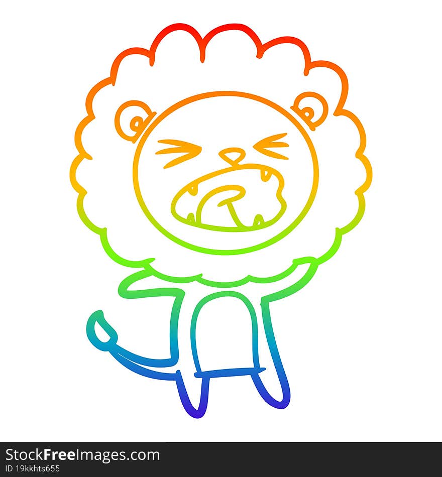 rainbow gradient line drawing of a cartoon lion