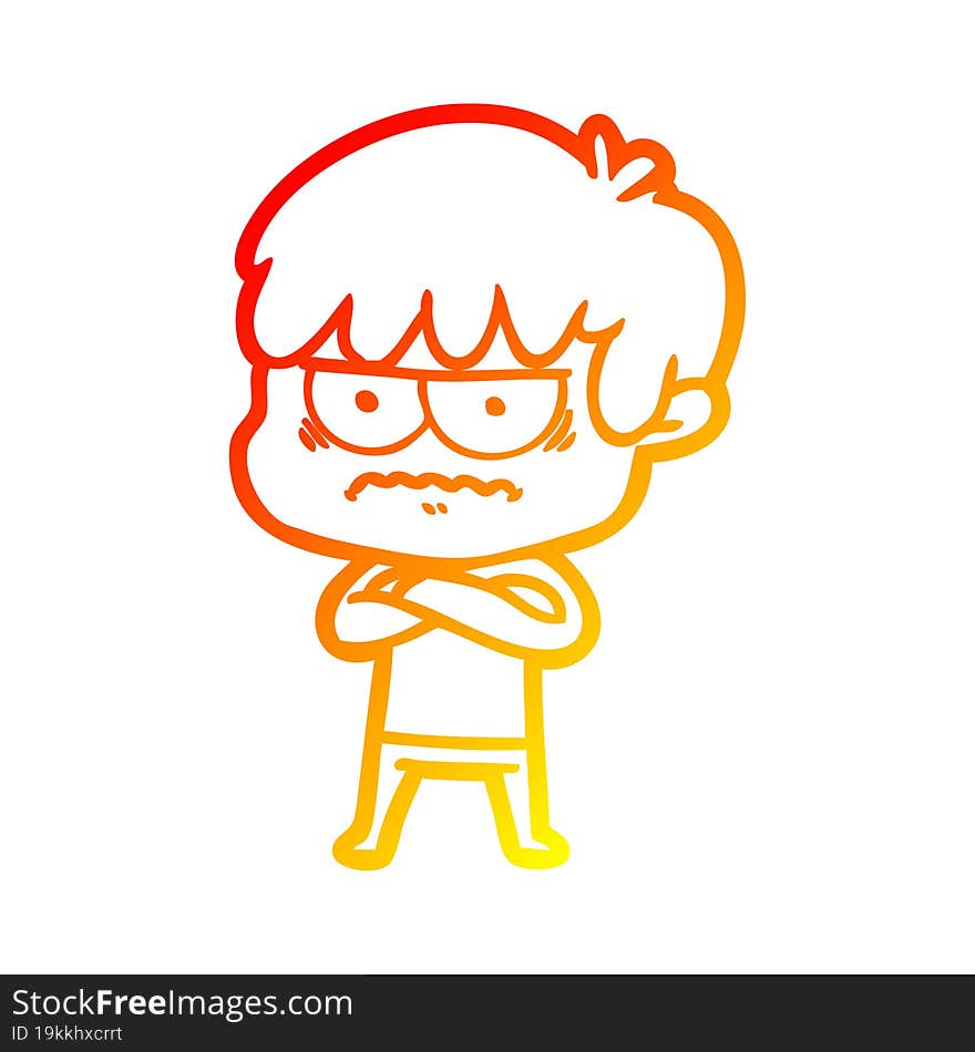 warm gradient line drawing annoyed cartoon boy