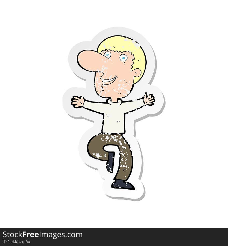 retro distressed sticker of a cartoon happy man