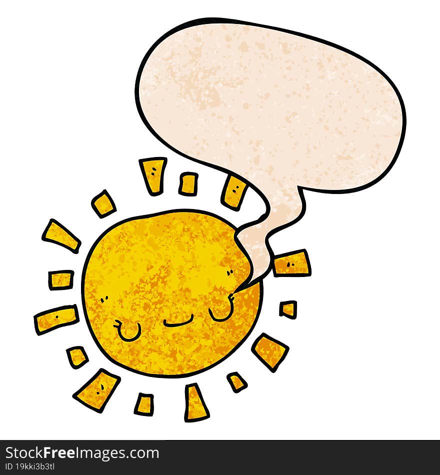 cartoon sun and speech bubble in retro texture style