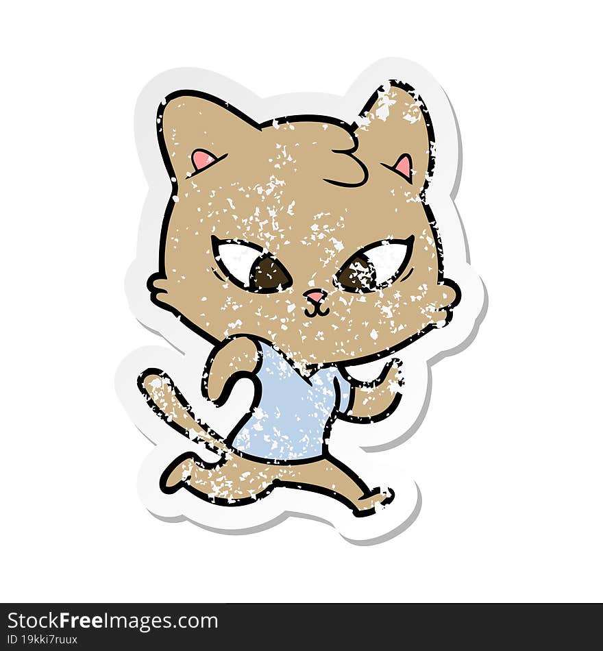 distressed sticker of a cute cartoon cat