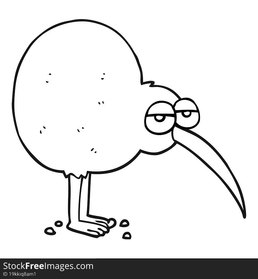 black and white cartoon kiwi