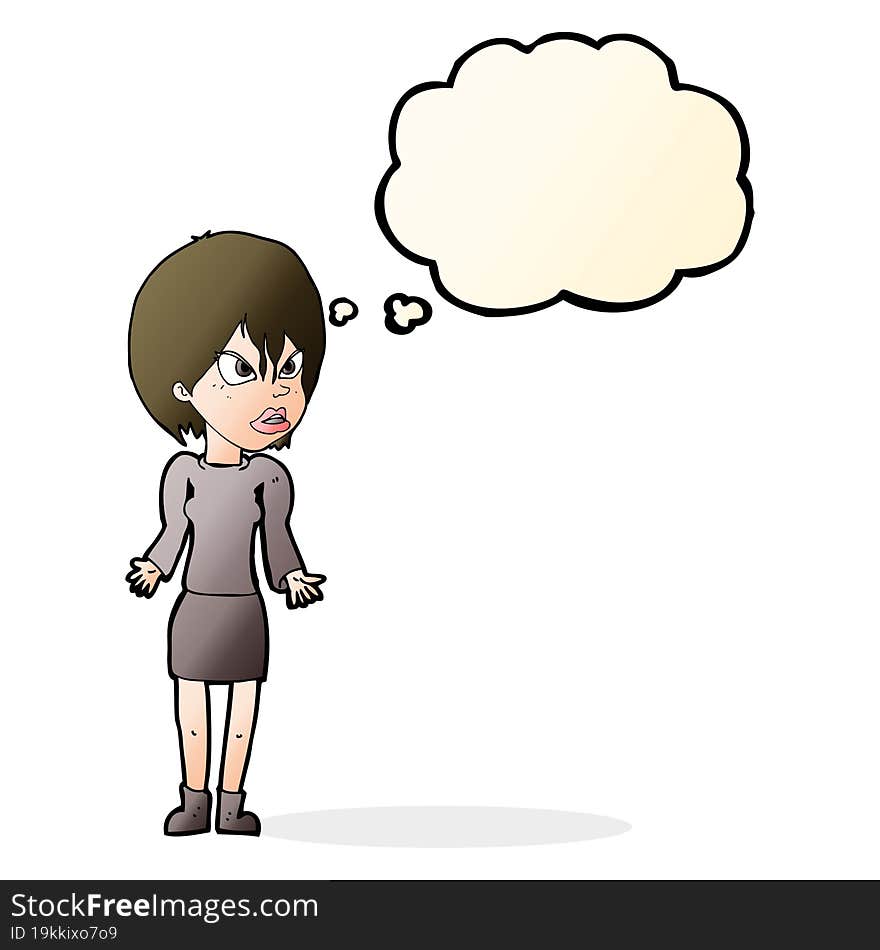 cartoon annoyed woman with thought bubble