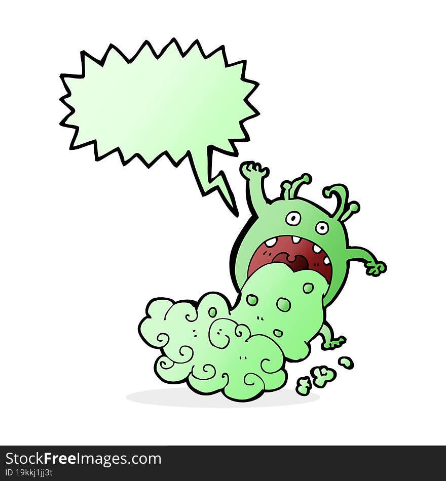 cartoon gross monster being sick with speech bubble