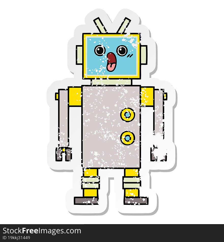 distressed sticker of a cute cartoon robot