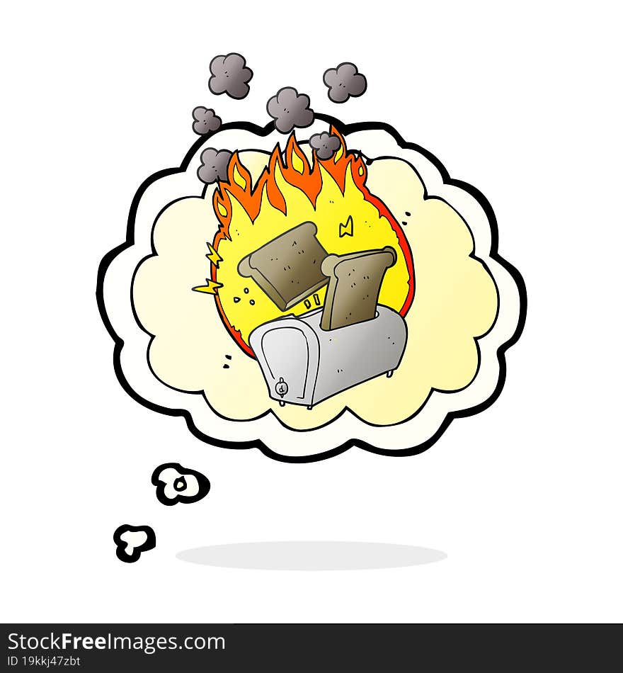 thought bubble cartoon burning toaster