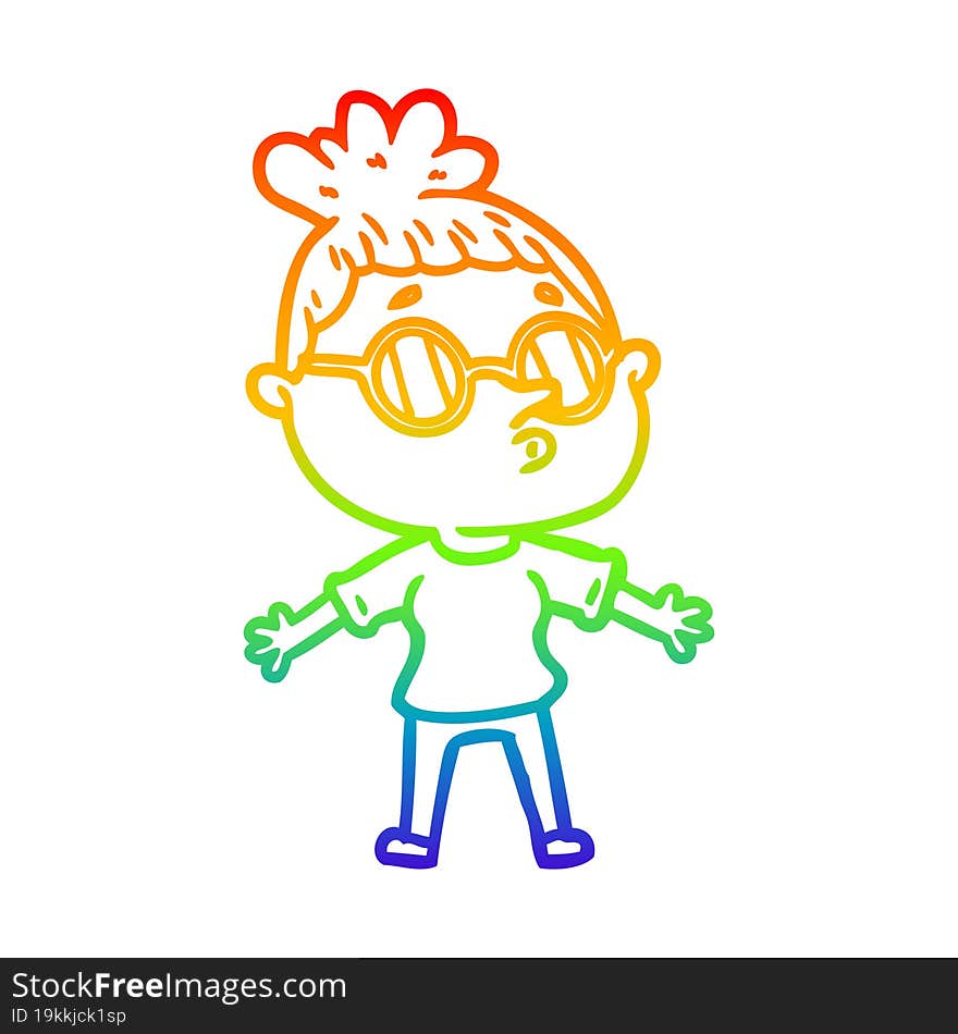 rainbow gradient line drawing cartoon woman wearing sunglasses