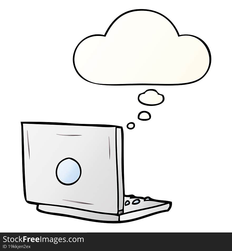 cartoon laptop computer and thought bubble in smooth gradient style