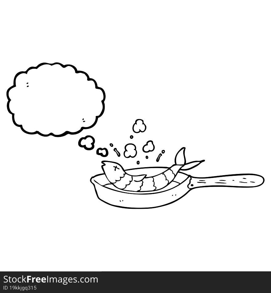 freehand drawn thought bubble cartoon frying fish