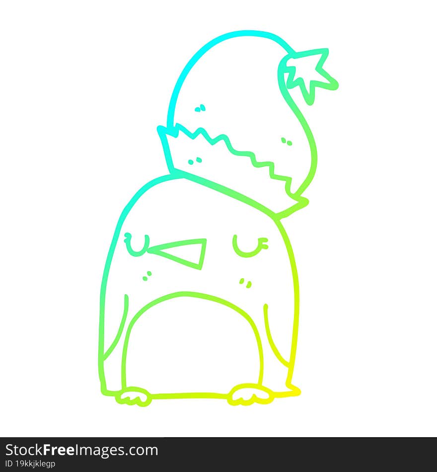 cold gradient line drawing cute christmas penguin