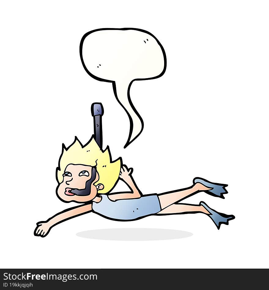 Cartoon Swimmer With Snorkel With Speech Bubble