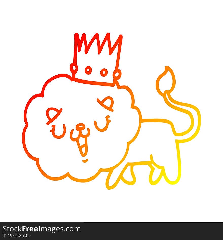 warm gradient line drawing cartoon lion with crown