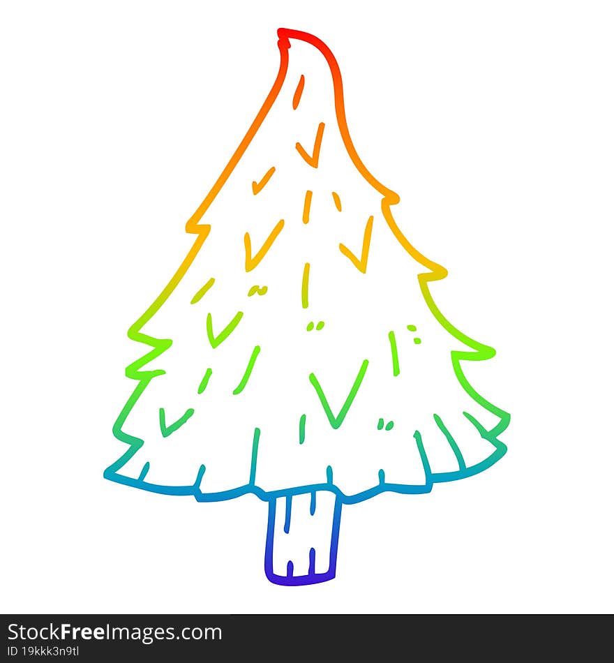 rainbow gradient line drawing of a cartoon christmas tree