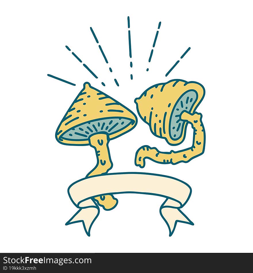 Banner With Tattoo Style Mushrooms