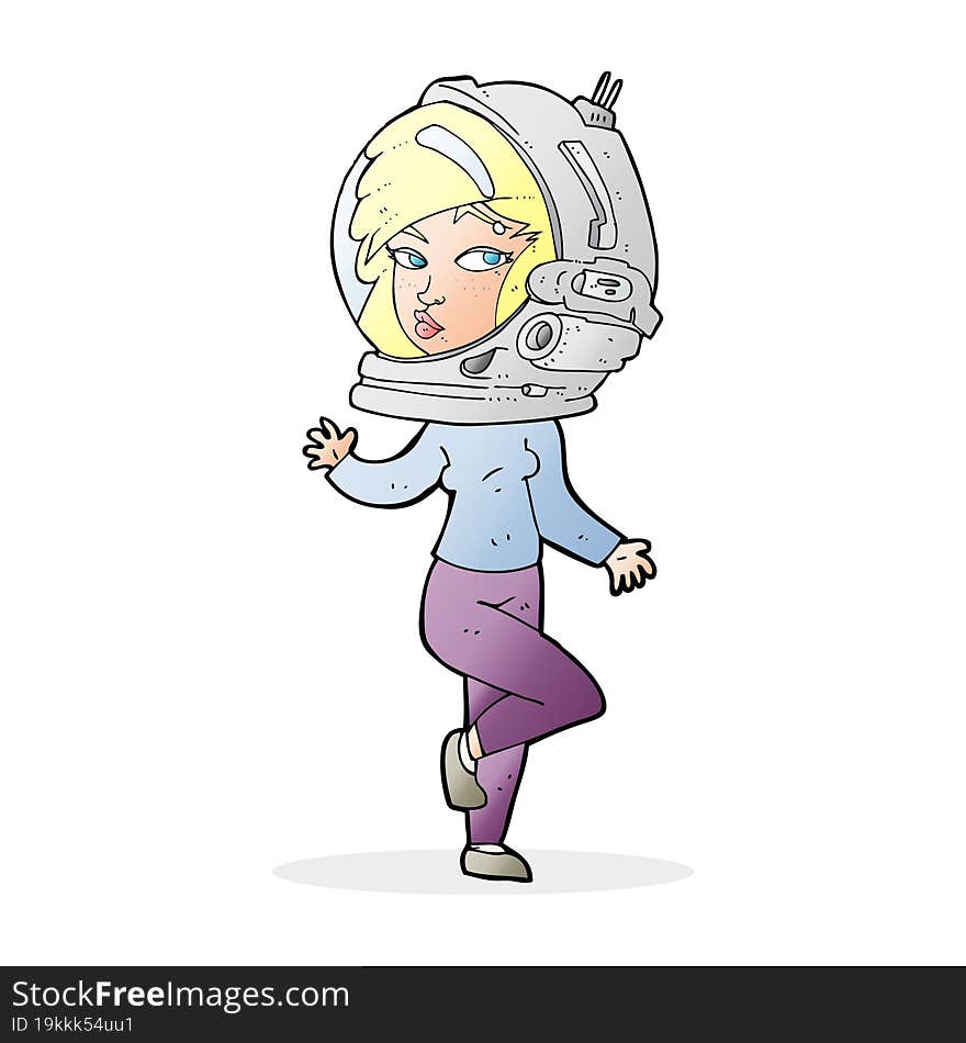 cartoon woman wearing space helmet