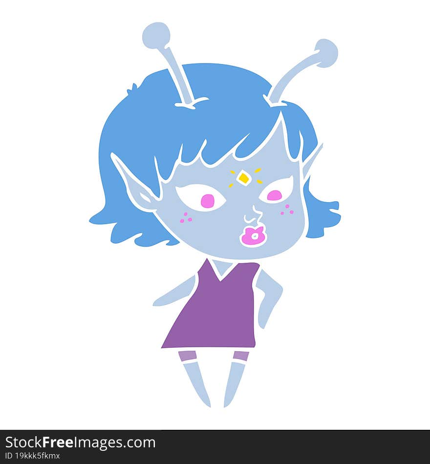 Pretty Flat Color Style Cartoon Alien Girl