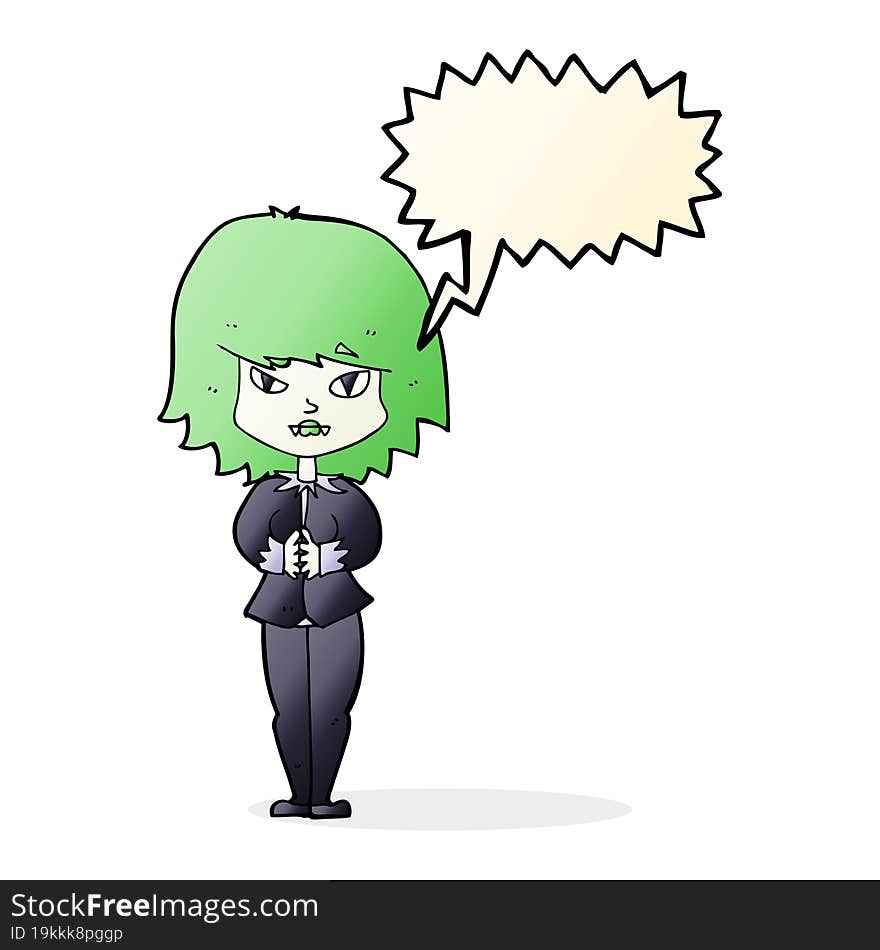 cartoon vampire woman with speech bubble