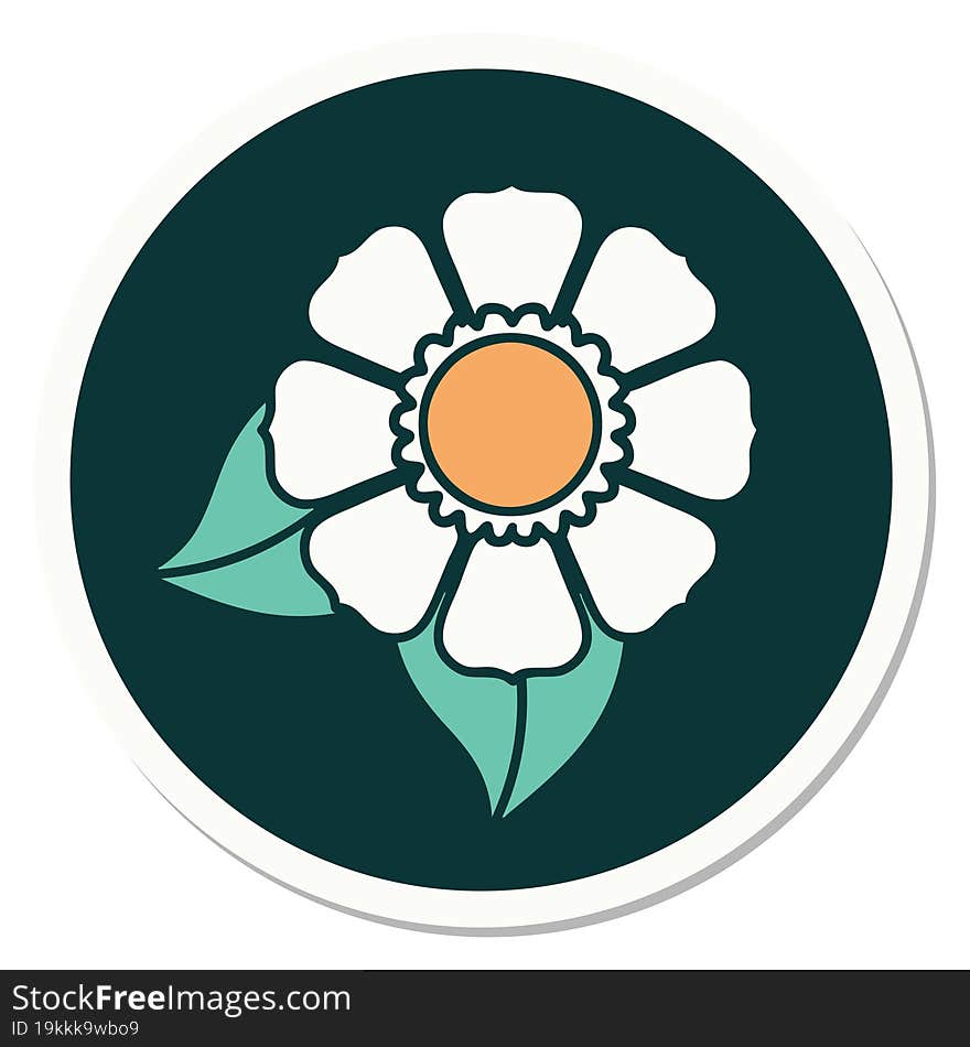 sticker of tattoo in traditional style of a flower. sticker of tattoo in traditional style of a flower