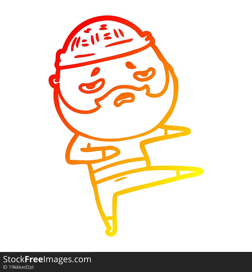 warm gradient line drawing cartoon worried man with beard