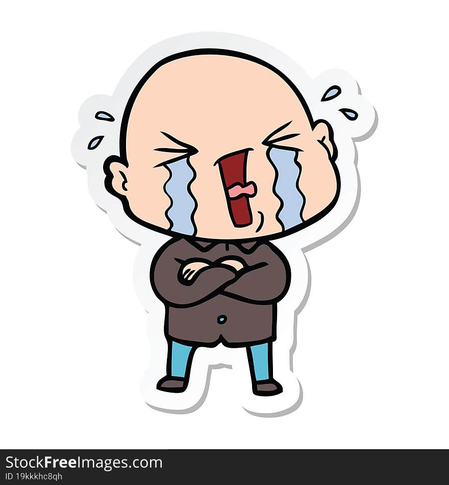 sticker of a cartoon crying bald man