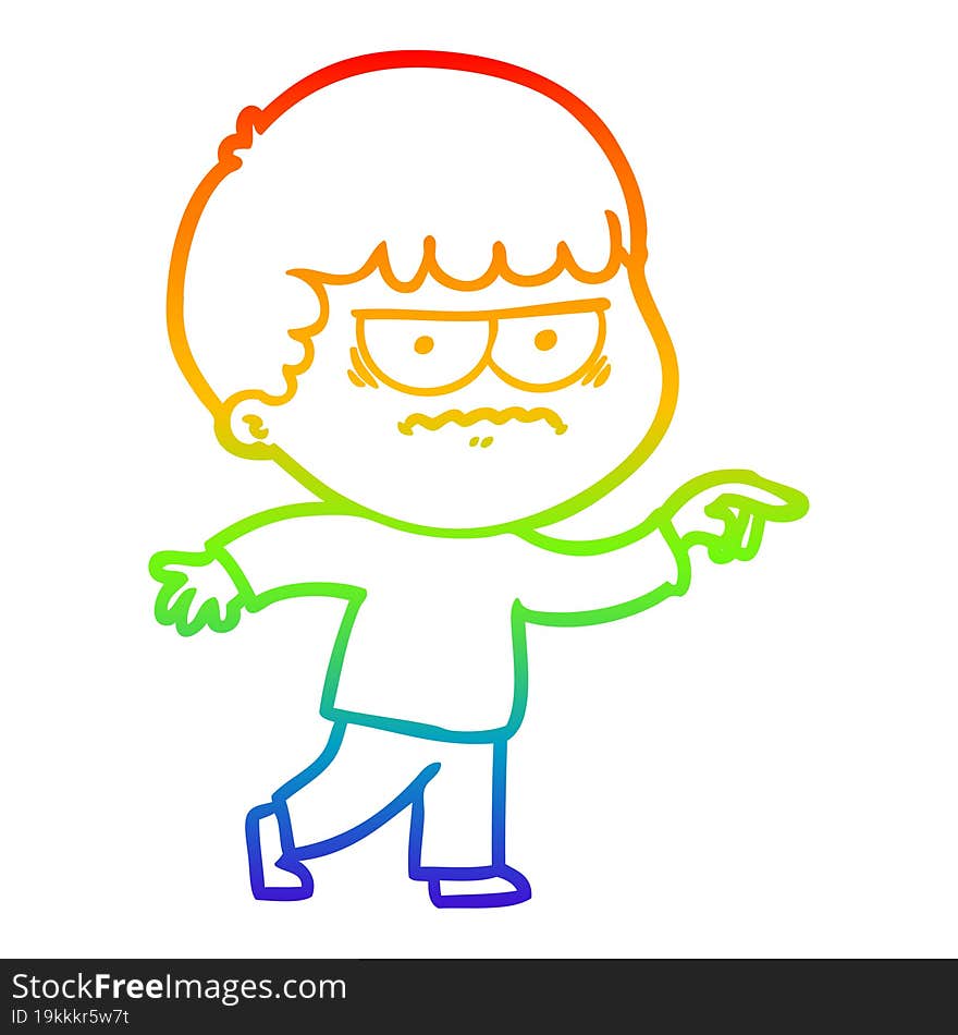 rainbow gradient line drawing cartoon annoyed man