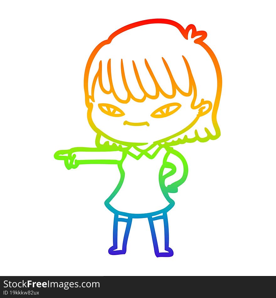 rainbow gradient line drawing of a cartoon woman