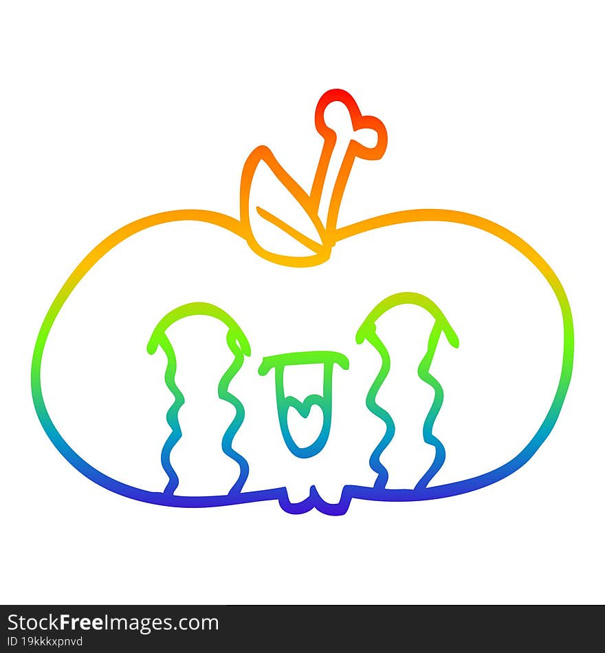 rainbow gradient line drawing of a cartoon of a sad apple. rainbow gradient line drawing of a cartoon of a sad apple