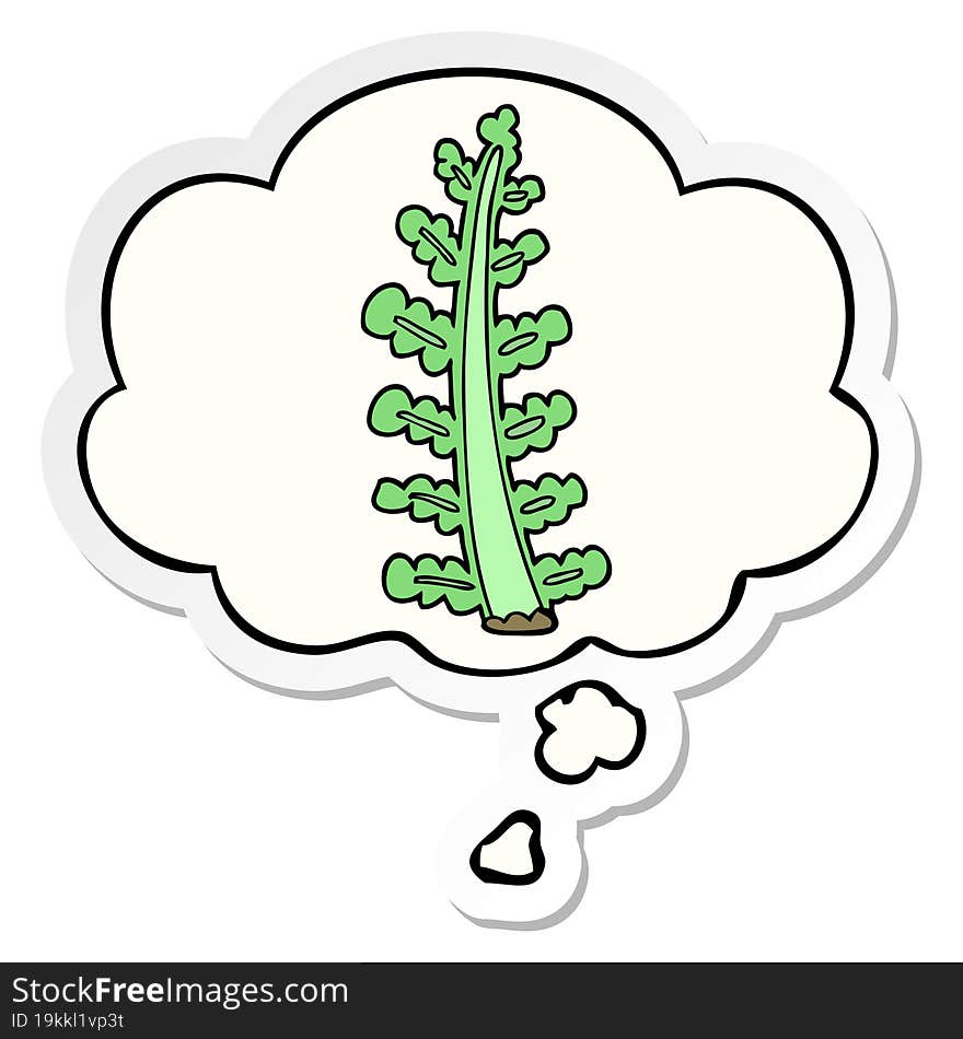 cartoon plant and thought bubble as a printed sticker