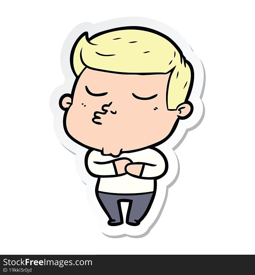 sticker of a cartoon model guy pouting