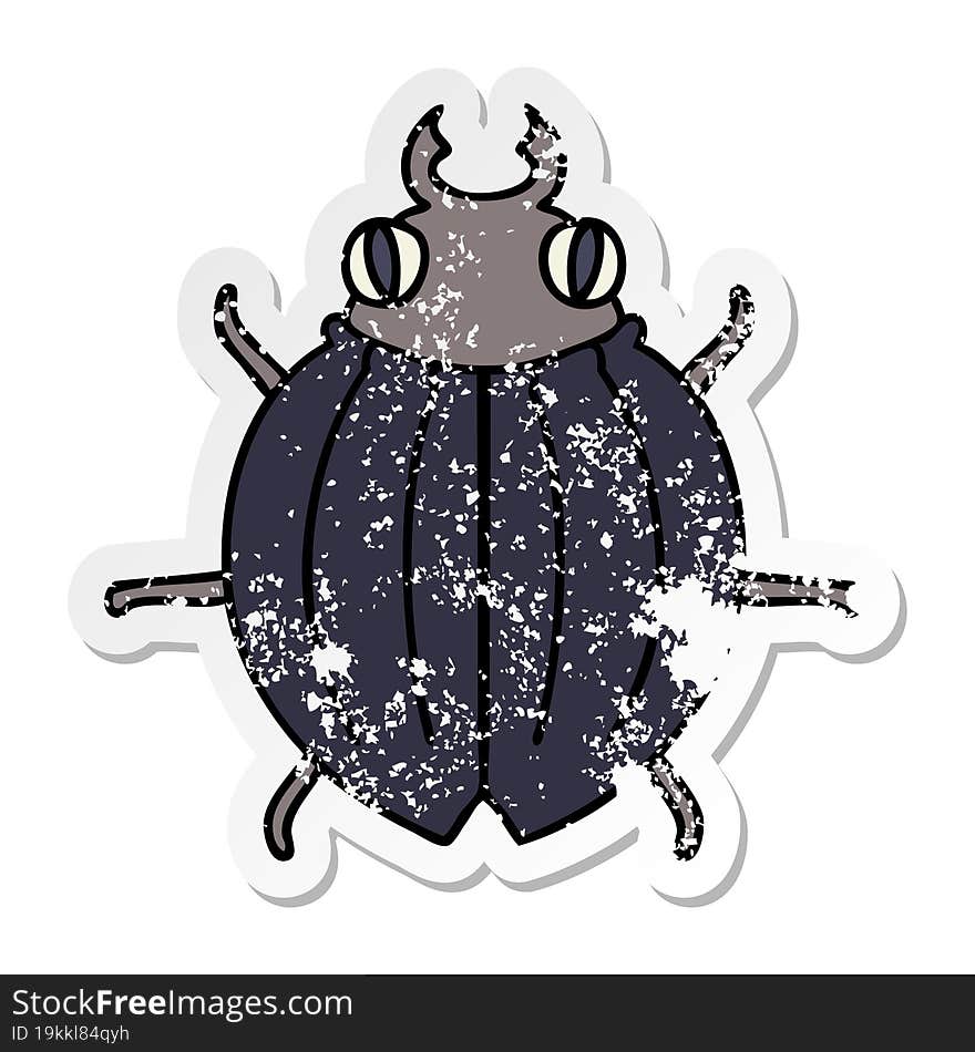 distressed sticker of a quirky hand drawn cartoon beetle