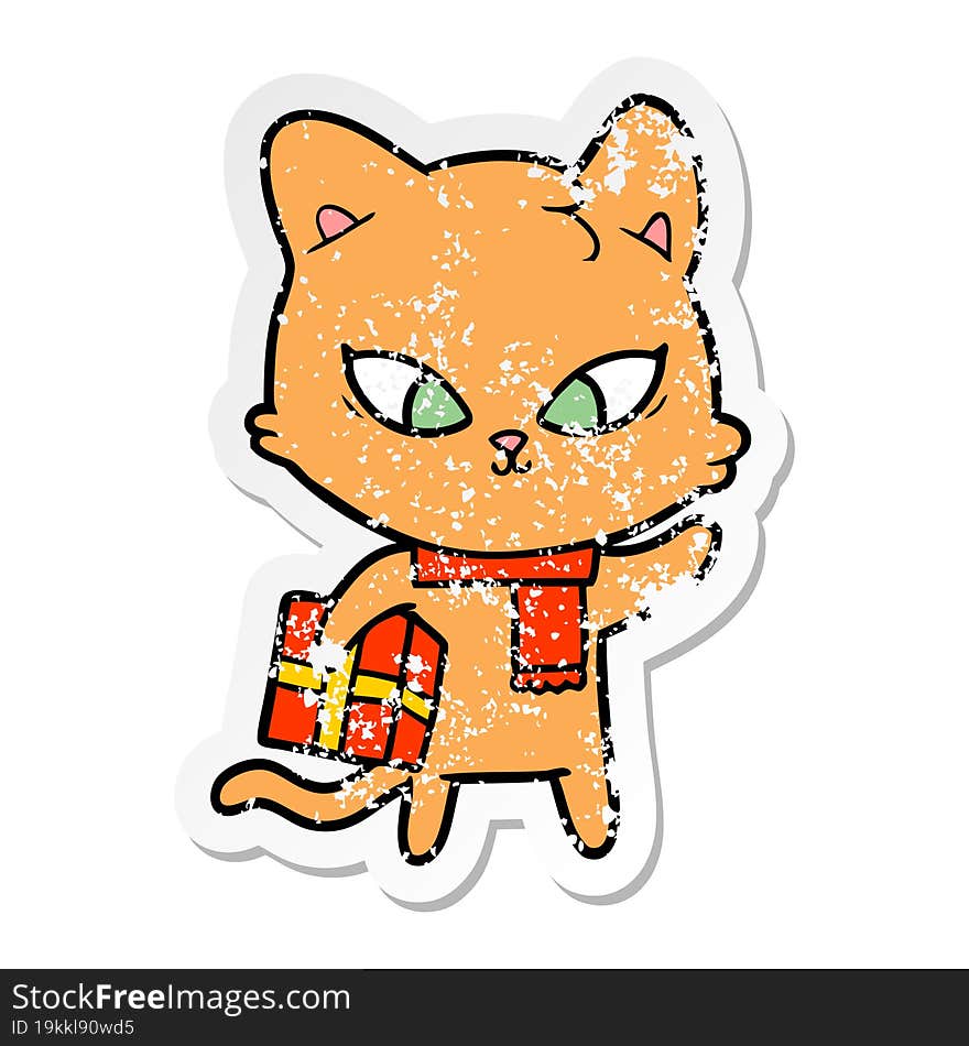 distressed sticker of a cute cartoon cat