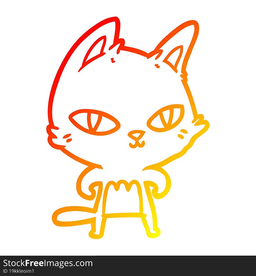 warm gradient line drawing cartoon cat staring