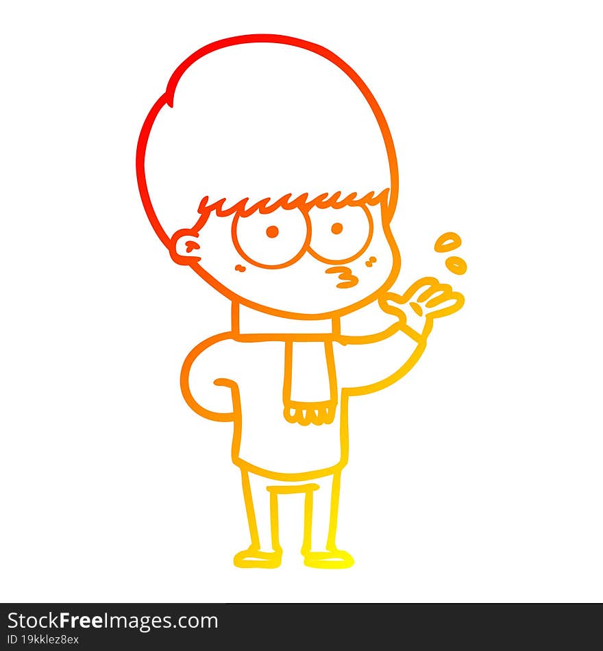 warm gradient line drawing nervous cartoon boy