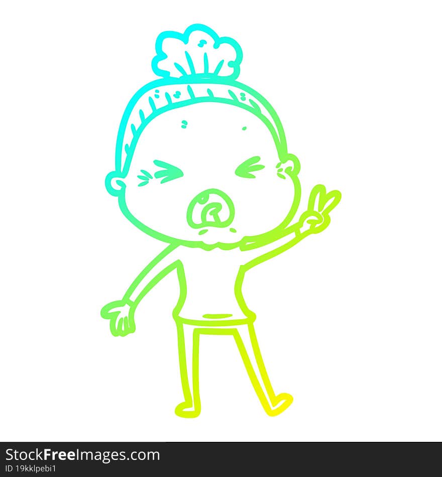 Cold Gradient Line Drawing Cartoon Angry Old Woman