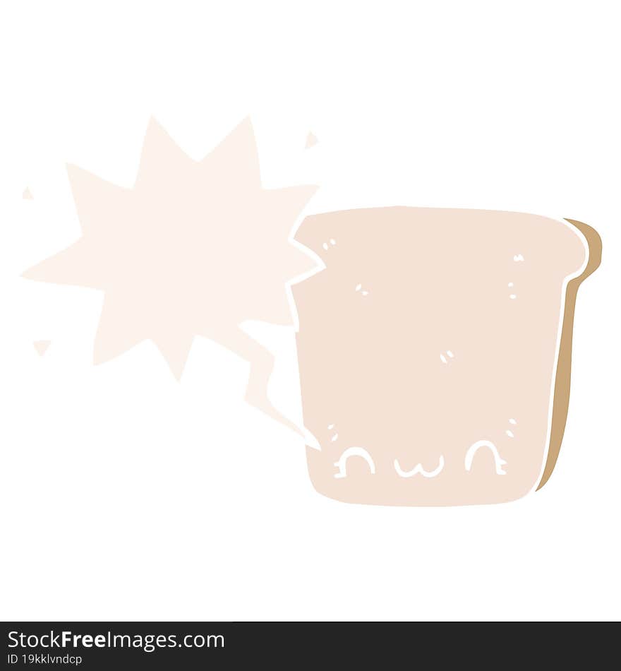 cartoon slice of bread with speech bubble in retro style