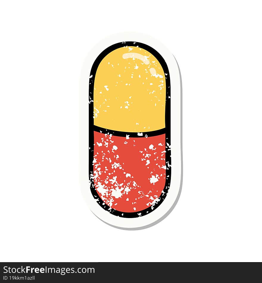 Traditional Distressed Sticker Tattoo Of A Pill