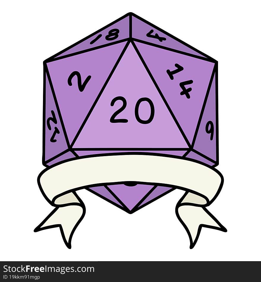 Natural 20 Critical Hit D20 Dice Roll Illustration